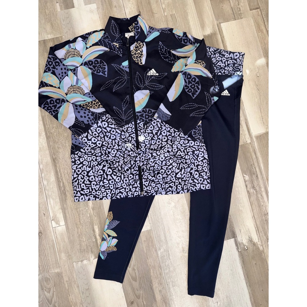 adidas x FARM Rio Tracksuit Set Women Black Floral Leopard Print Medium